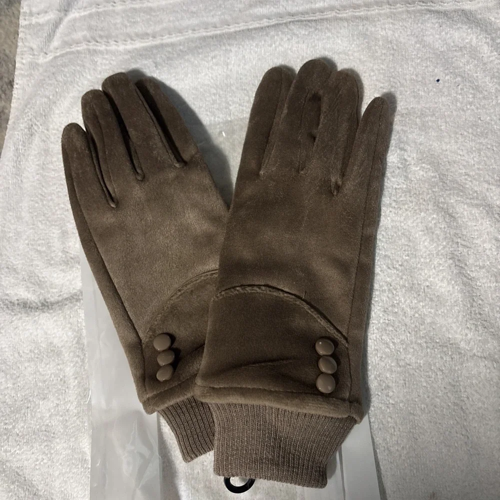Women's Microsuede Gloves New Dark Khaki Very Soft And Warm New Sz L
